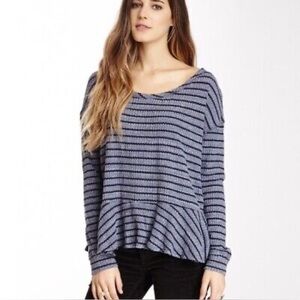 We The Free Free People Auntie Em blue black striped thermal peplum top Size M